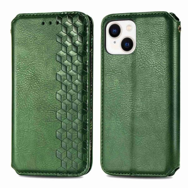 Læretui med A Stilfull Rhombus Imprint til iPhone 14 Plus - Grønn Green