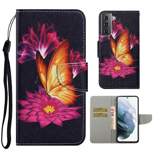 Wonderland Samsung Galaxy S21 FE Flip etui - Sommerfugl og lotus Black
