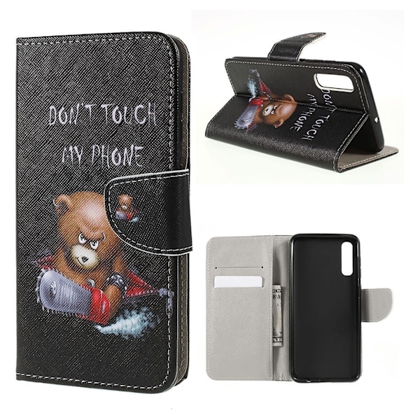 Wonderland Samsung Galaxy A50 kotelot - Ruskea Karhu ja Varoitussanat Black