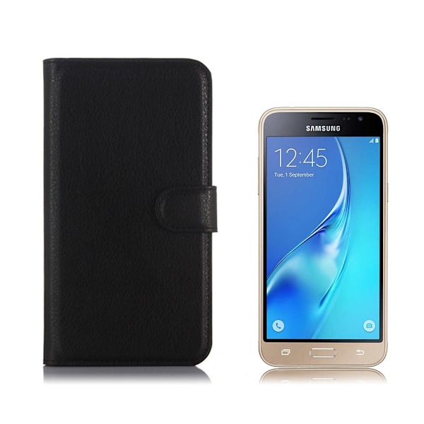 Samsung Galaxy J3 / J3 (2016) Litsi Pintainen Nahkakotelo - Musta Black