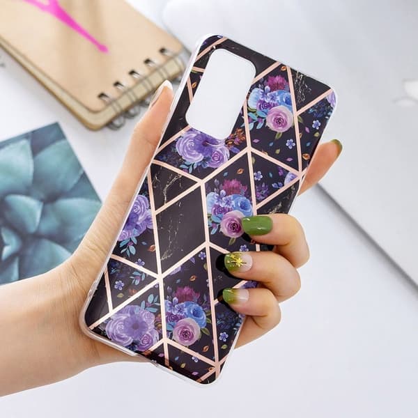 Marble design Samsung Galaxy A32 cover - Sort Baseret Blomst Purple