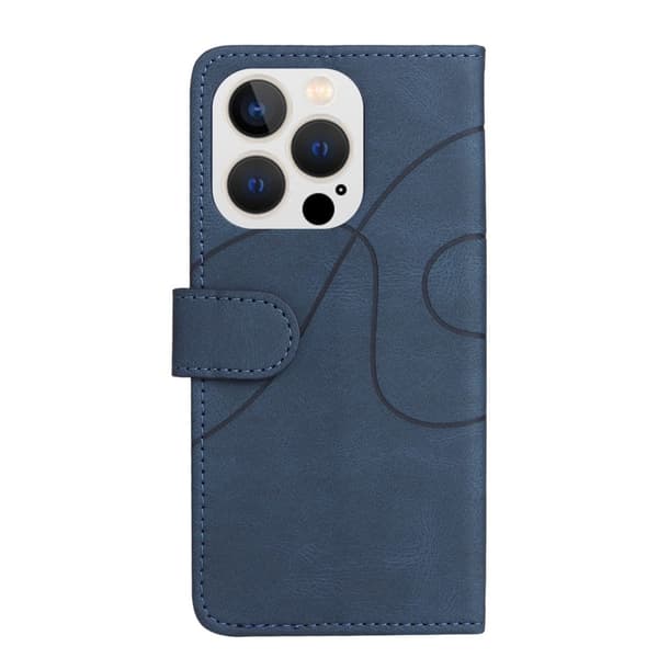 Teksturert læretui med stropp for iPhone 14 Pro - Blå Blue