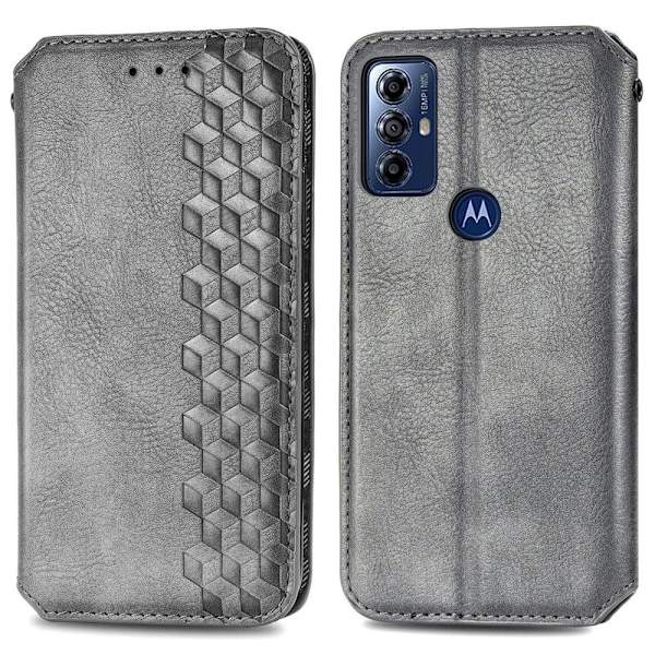 Läder Motorola Moto G Play (2023) fodral med romb-design - Silver/Grå Silvergrå