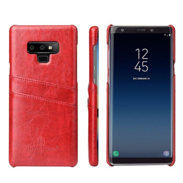 FIERRE SHANN Samsung Galaxy Note 9 mobilskal plast syntetläder kortfickor oljevaxad - Röd Röd