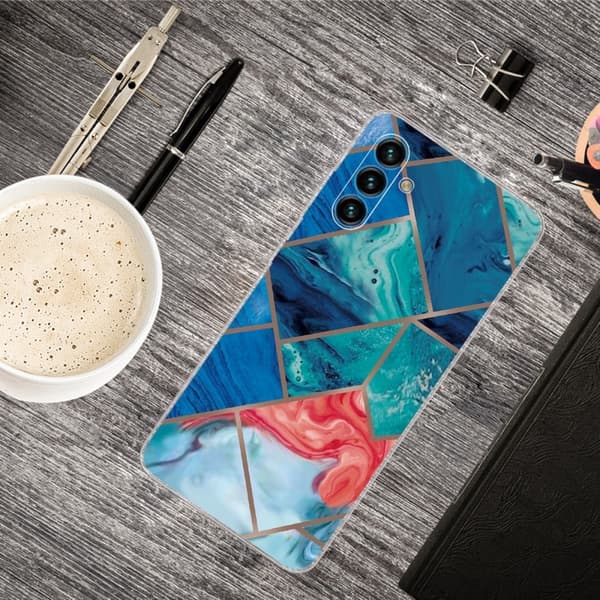 Marmormotiv Samsung Galaxy A13 5G skal - Blå Och Orange Marmor multifärg