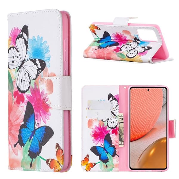 Wonderland Samsung Galaxy A72 5G flip kuoret - Kaksi Perhosta Multicolor