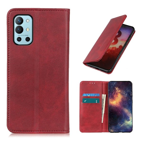 Wallet-style ægte Læder Flipcase til Oneplus 9r - Rød Red