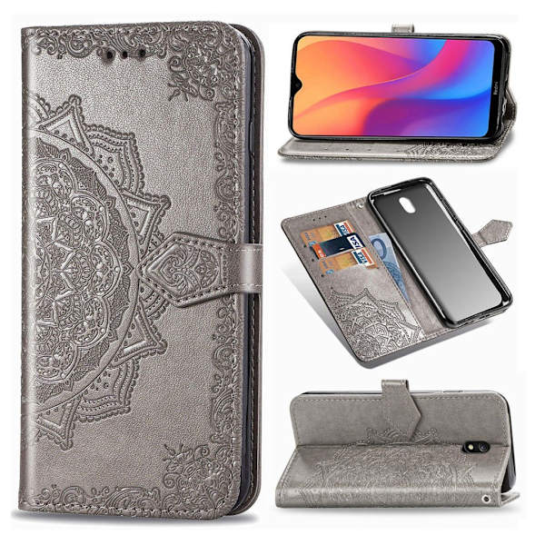 Mandala Xiaomi Redmi 8A etui - Grå Silver grey