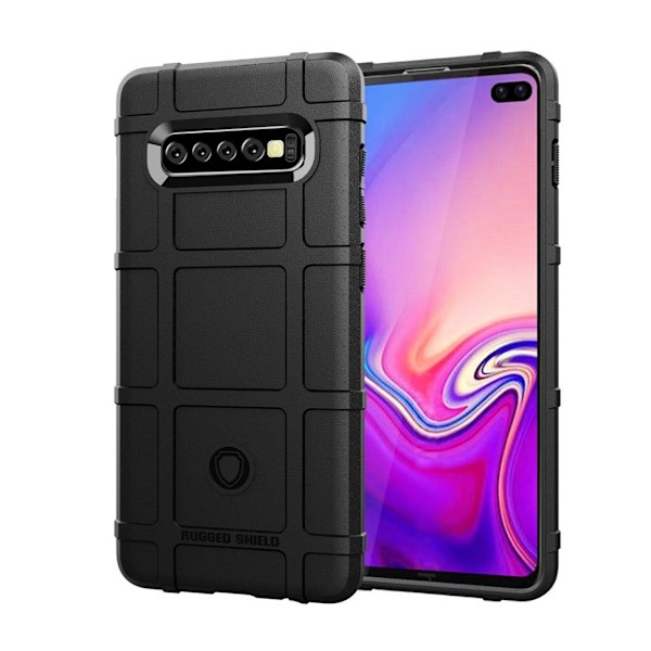 Samsung Galaxy S10 Plus anti-shock fodral med rutnäts textur - Svart Svart