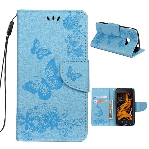Butterfly läder Samsung Galaxy Xcover 4S fodral - Blå Blå