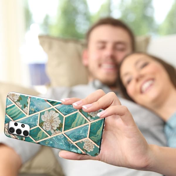 Marmordesign Samsung Galaxy A13 4G deksel - Blå Blomster Blue