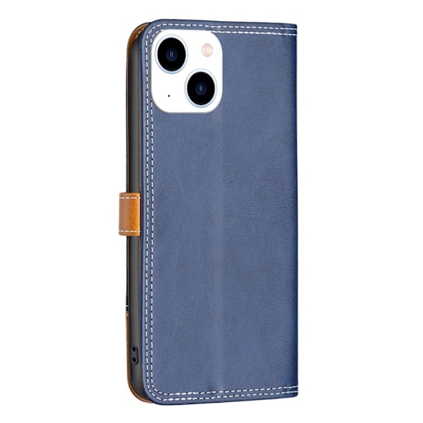 BINFEN kaksivärinen nahkakotelo iPhone 14 - Sininen Blue