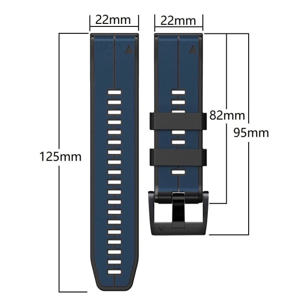 22mm kaksivärinen silikoninen kellohihna Garmin ja Coros kellolle - Tummansininen / Musta Blue