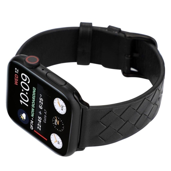 Apple Watch Series 4 40mm vævet ægte læder Urrem - Helt Sort Black
