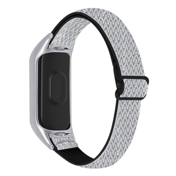 Xiaomi Smart Band 8 elastisk nylonrem med sølvfarget deksel - Svart / Hvit White