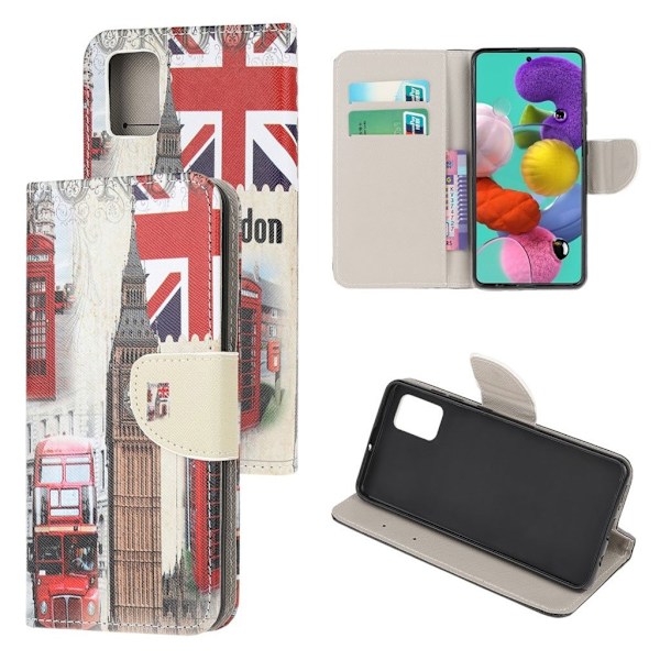 Wonderland Samsung Galaxy A51 flip kotelot - London Elementit Multicolor