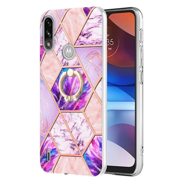 Marble Patterned Suojakuori With Ring Holder For Motorola E7i Power / E7 Power - Vaaleanvioletti Purple