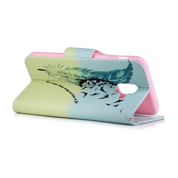 Samsung Galaxy A6 læder flip cover med mønsterprint - Quill Pen Og Fugle Multicolor