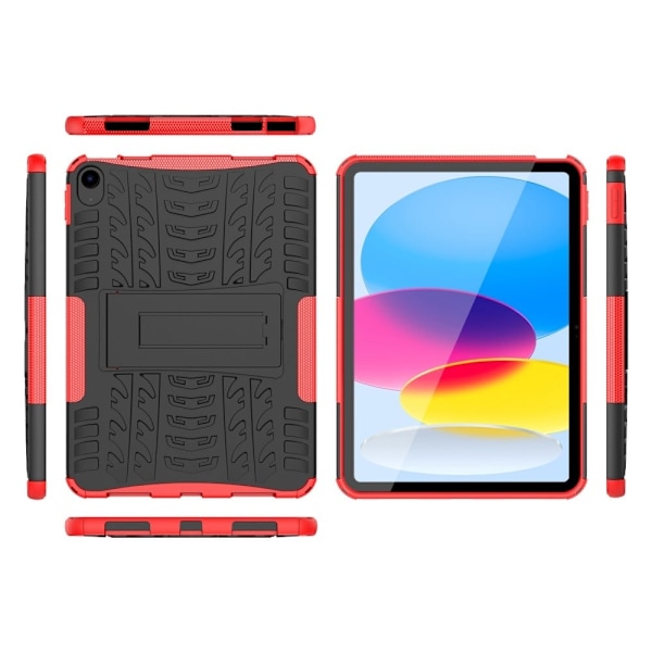 iPad 10.9 (2022) Stødsikkert tablet etui Dækstruktur Kickstand Heavy Duty Armor Blød Fleksibel Hård Bumpresistent Beskyttelsescover - Rød Red