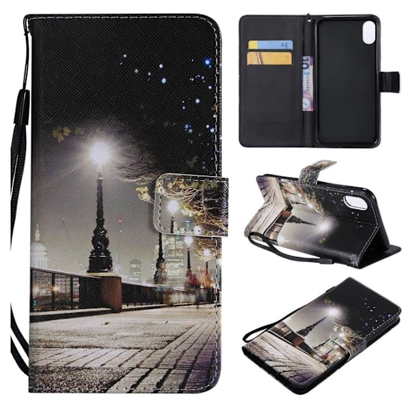 iPhone Xs Max mønstret magnetisk læder flip cover - Night Scene Multicolor