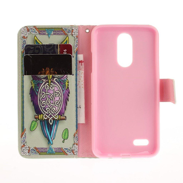 LG K4 2017 mønstret PU læder flip cover - Farvelagt Ugle Multicolor