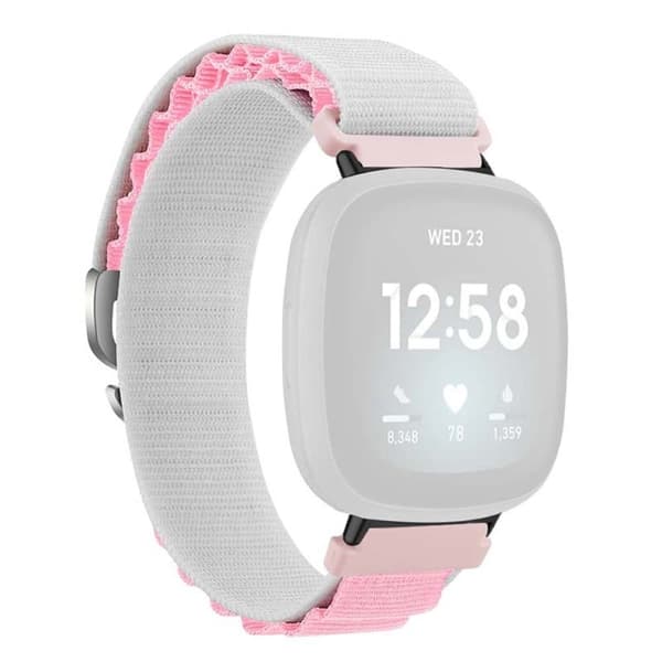 Fitbit Versa 4 / Versa 3 / Sense 2 / Sense Watch Band Nylon Justerbar håndledsrem - Hvid + Lyserød Pink