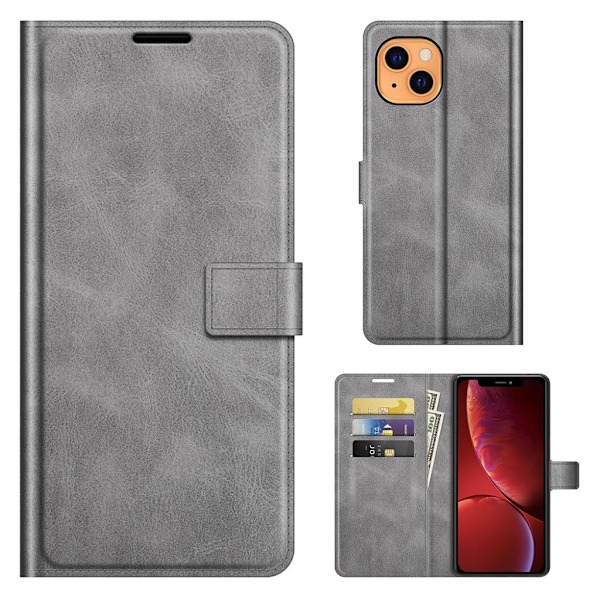 Hållbart konstläder iPhone 13 fodral med plånbok - Silver/Grå Silvergrå