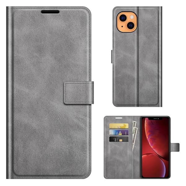 Lompakko Nahkakotelo For iPhone 13 - Harmaa Silver grey