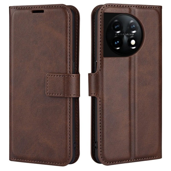 Plånboksfodral i Läder till OnePlus 11 - Mörkbrun Brun