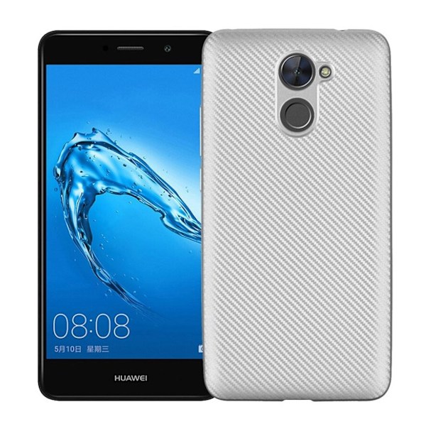 Huawei Y7 (2017) mobilskal i TPU material mjuk skyddande kolfiber textur halkfri - Silver Silvergrå