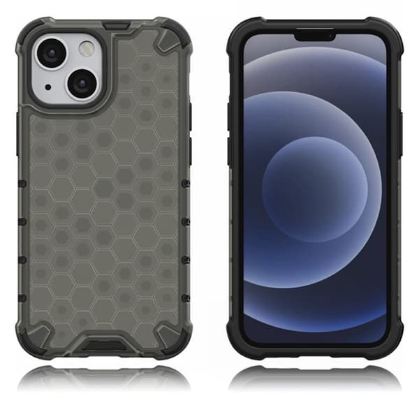 Honeycomb Design Stødsikkert, fleksibelt og stødresistent hybridcover til iPhone 13 mini 5,4 tommer - Sort Black