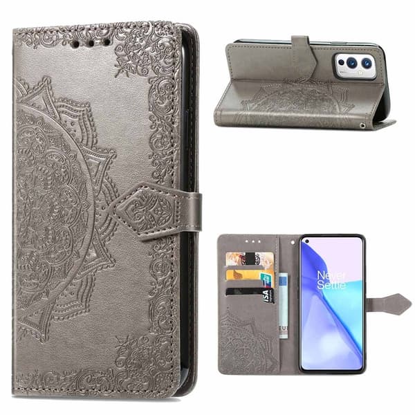 Mandala OnePlus 9 Flippetui - Grå Silver grey