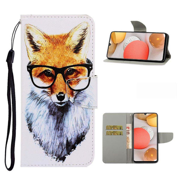 Wonderland Samsung Galaxy A42 5G flip kuoret - Koira Silmälaseja Päällään Brown