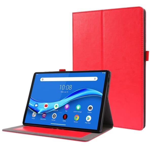 Vikbart fodral med Lichi-textur för Lenovo Tab M10 - Röd Röd