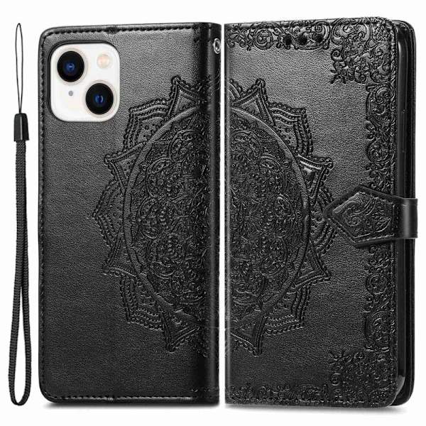 Mandala iPhone 14 Plus læderetui - Sort Black