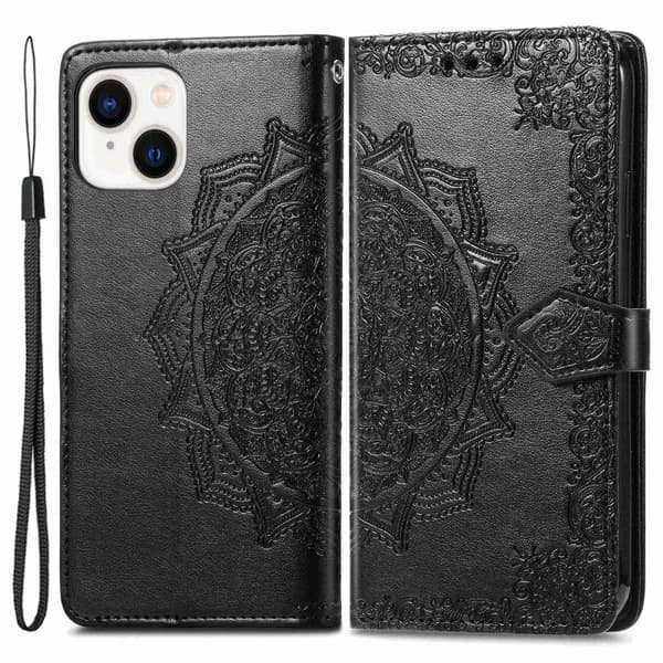 Mandala läder iPhone 14 Plus fodral - Svart Svart