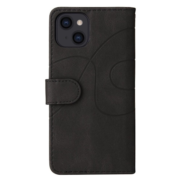 Texturerat läder iPhone 14 fodral med handledsband - Svart Svart