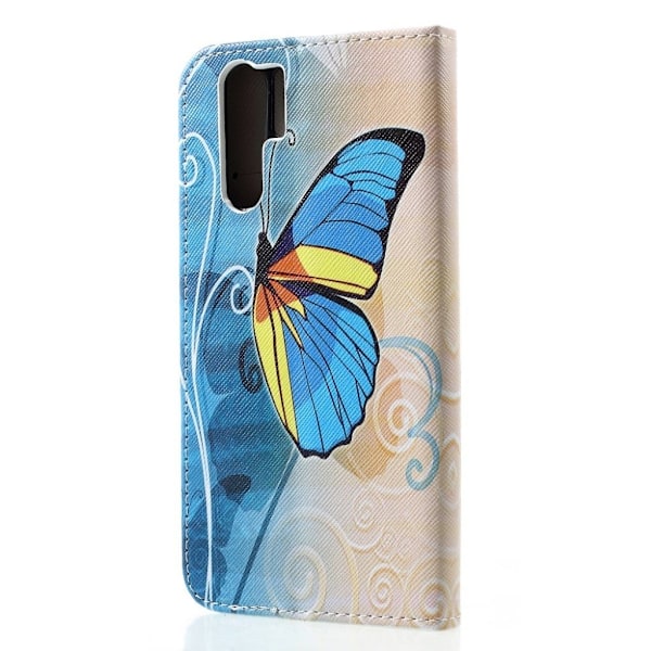 Huawei P30 Pro kryds tekstur læder flip etui - Blå Sommerfugl Blue
