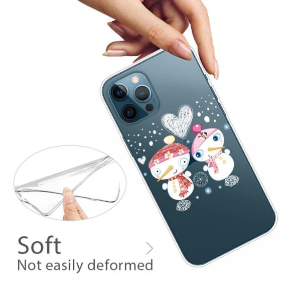 Fleksibelt cover til iPhone 14 Pro, julemønstertryk Velbeskyttet mobiltelefontaske - Snowmanspar White