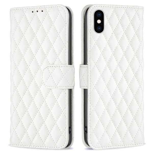 Rombemønster, matt flip-deksel for iPhone Xs - Hvit White