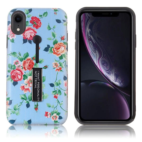 iPhone Xr mobilskal plast silikon finger grepp utfällbart ställ blommönster – Vackra blommor multifärg