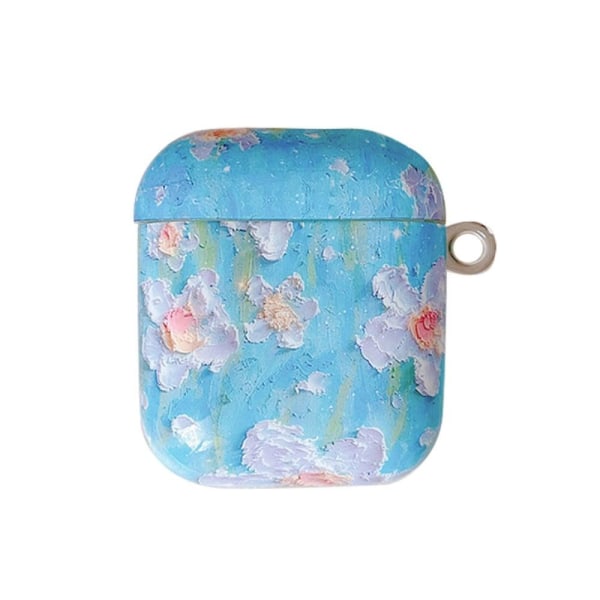 Airpods Pro protective case with carabiner - Flower and Painted Blue