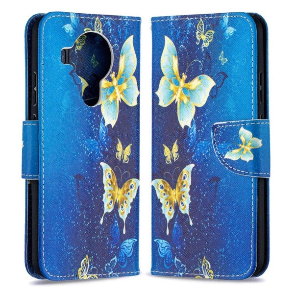 Wonderland Nokia 5.4 flip kuoret - Kultainen Perhonen Blue