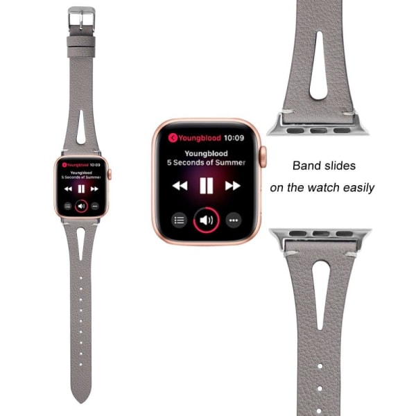 Apple Watch (45mm) Top Layer Koläder äkta Läder Klockarmband - G Silvergrå
