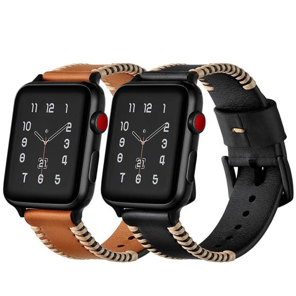 Apple Watch Series 5 44mm cool ridge læder Urrem - Sort Black