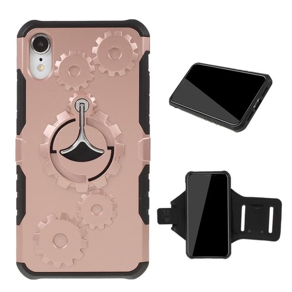 IPhone 9 mobilskal silikon plast utfällbart ben kugghjulsmönster tillkommer armband - Rosenguld multifärg