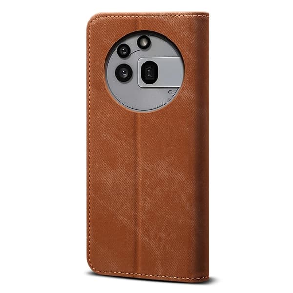 Nothing Phone (3a) Pro Case Jeans Cloth Texture Anti-Scratch Leather Stand Phone Cover - Kaffe Brown