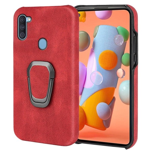 Stötsäkert läderfodral med oval kickstand för Samsung Galaxy M11 / A11 - Röd Röd