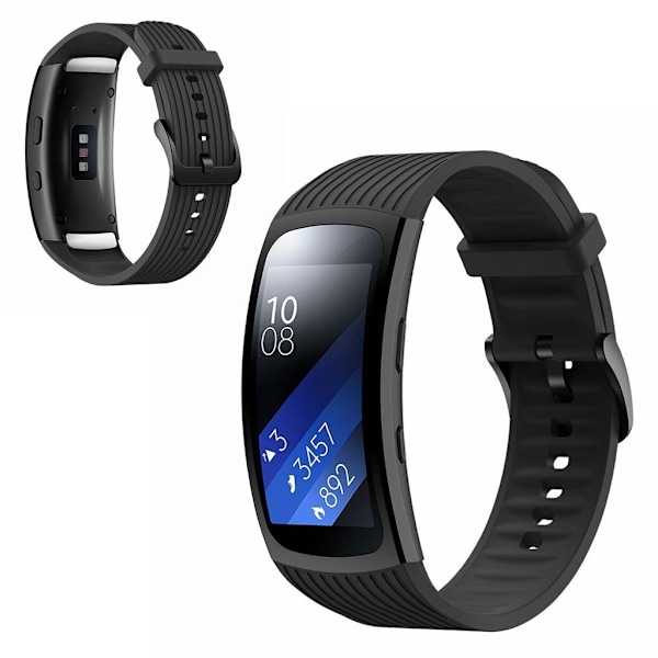 Samsung Gear Fit2 Pro vertical thread silicone watch band - Black Size: L Svart