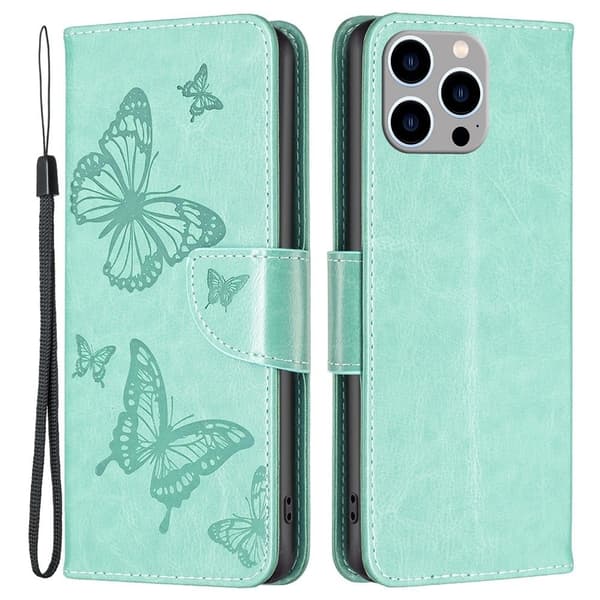 Butterfly iPhone 14 Pro Max skinnveske - Grønn Green